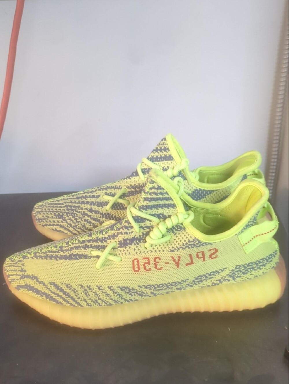 Neon Yellow Yeezy Athletic Knit Sneakers Size 13 - Picture 4 of 5